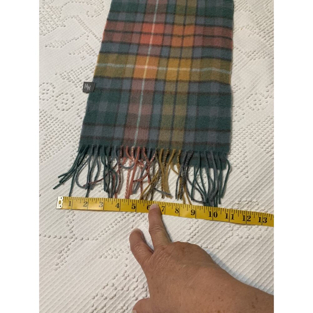 House of Hogarth Multicolor Plaid 100% lambswool Fringed Scarf Old Money Preppy - Picture 3 of 6